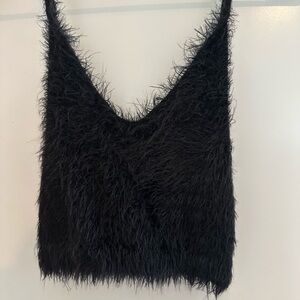 For Love And Lemons Black Fuzzy Crop Top
